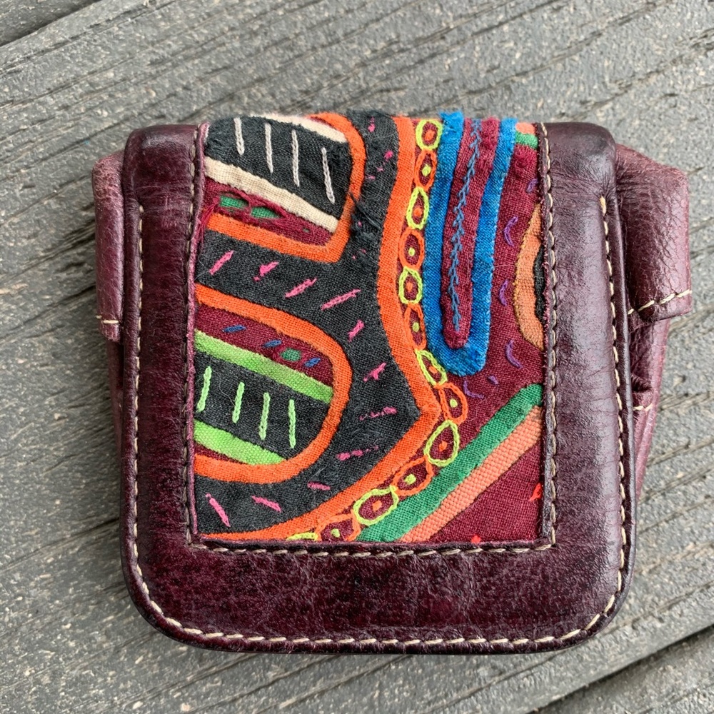 Vintage Boho leather coin purse, snap enclosure